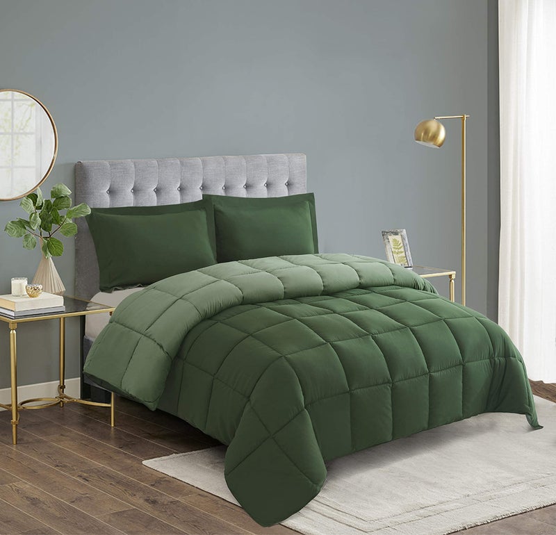 Hi -G HIG 3pc Green Twin/Twin XL Comforter Set - All Season Reversible Down Alternative Bedding Comforter - Quilted Duvet Insert with Corner Tabs - Box Stitched Blanket - Breathable, Soft, Fluffy - Image 2